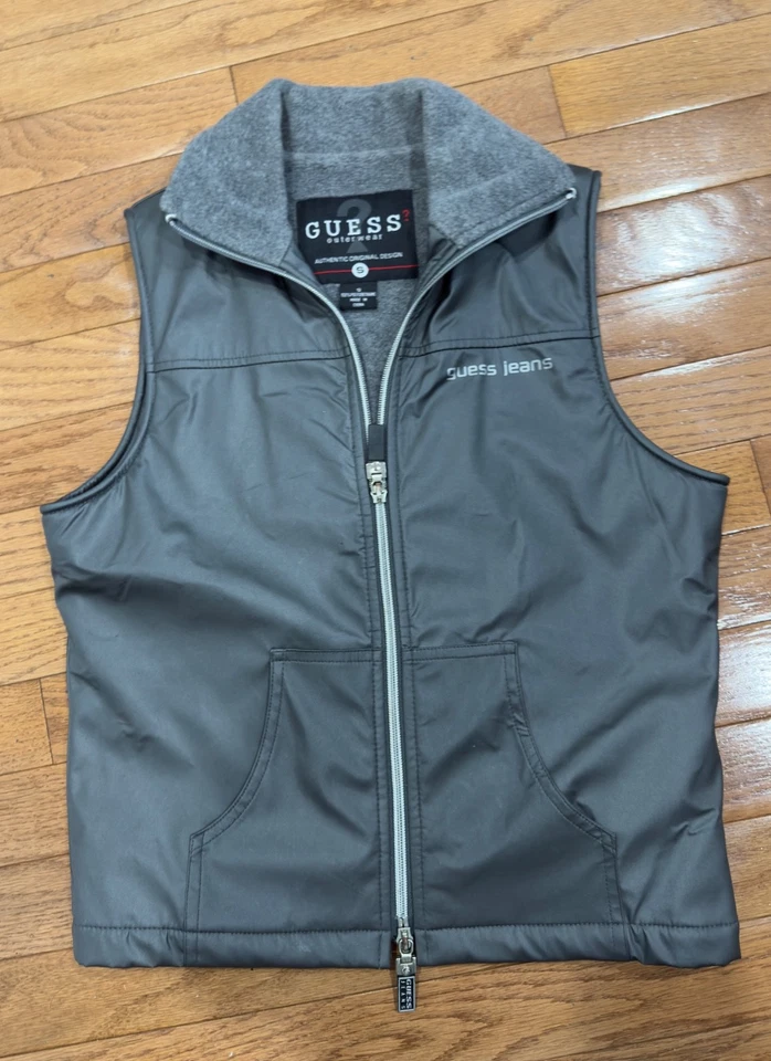 Chaleco GUESS Outerwear Cremallera Frontal Mujer Pequeño Gris De Colección Años 90 Forrado de Vellón Y2K Foto 1 de 4