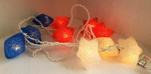 Vtg Melted Plastic Popcorn Red White & Blue Stars 10 Light String Patio In / Out - Picture 1 of 13