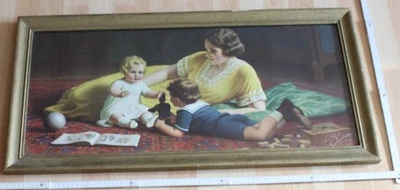 schlaf zimmer bild kunst druck mutter kinder spiel alt antik top nostalgie deko - Bild 1 von 4