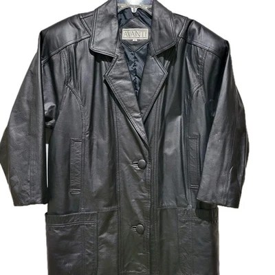 Womens 100% Leather Vintage Trench Coat Black Size XS Avanti 90s Y2K  - Image 1 of 4