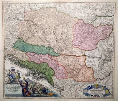 Kupferstich, Landkarte Königreich Ungarn, J.B. Homann, ~1720 - Bild 1 von 4