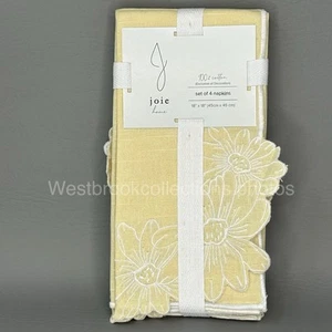 4) Servilletas J Joie AMARILLO MANTEQUILLA BLANCO Contorno Bordado DAISIES Algodón 18x18 - Imagen 1 de 8