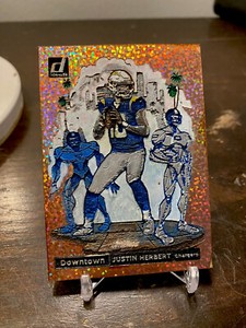 1/1 HAND-PAINTED & ENGRAVED WOOD Justin Herbert DOWNTOWN 🏈 Handmade Chargers RC
