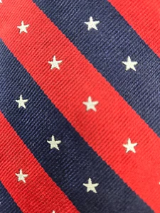 BROOKS BROTHERS - Silk Striped Neck Tie - NAVY BLUE & RED W STARS - 4TH OF JULY - Picture 1 of 7