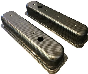 Small Block Chevy Valve Covers Mr Gasket 6870G Hydro Dipped Carbon Fiber - Picture 1 of 5