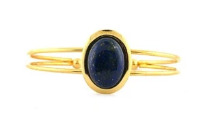 7" Gold Color VINTAGE 18x13 18mm x 13mm Natural Lapis Lazuli Cab Cuff Bracelet - Picture 1 of 3