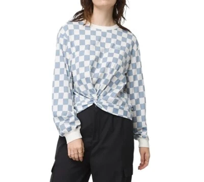 VANS Printed Knotty Long Sleeve Tee Ashley Check Blue White T-Shirt VN0A7YYJBD2 - Image 1 of 3