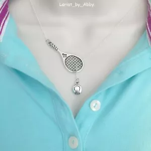 Schöne Tennisschläger und Ball antike silberne 18" Lariat-Stil Y-Halskette. - Bild 1 von 6