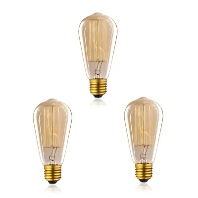 3X Halogen Bulb 40W 220~240V ST64 E27 Screw Holder Yellow Lights Globe Lamp Bulb - Image 1 of 4