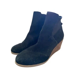 Toms Sadie Booties Ankle Boots Wedges Womens 8.5 Black Suede Solid Zip Up Boho - Picture 1 of 11