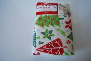 Holiday Time 70 Round Vinyl Christmas Tablecloth - Picture 1 of 5