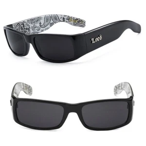 Locs Men Cholo Sunglasses Shiny Black Frame Smoke Lens (White BDNA) - LC01 - Picture 1 of 4