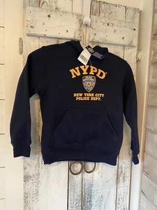 NYPD Hoodie Yellow Print Sweatshirt Navy Blue Pullover Child’s Size 6/8 NEW - Picture 1 of 11