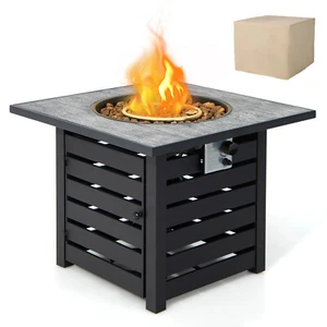 32" Propane Fire Pit Table Square Tabletop Auto-Ignition w/Rain Cover Lava Rocks - Picture 1 of 10