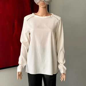 BRUNELLO CUCINELLI ivory silk blouse size XXL w/ shoulder pads and metal details - Picture 1 of 24