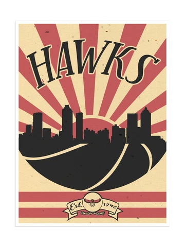 Atlanta Hawks Poster Sunset Design Art Print Man Cave Decor 12x16" Cover