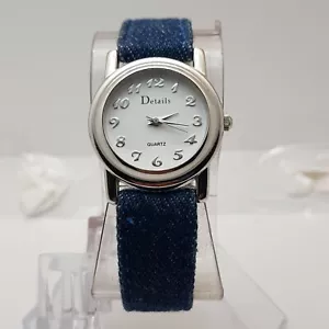 Details Quartz Analog Watch White Dial Blue Nylon Leather Band....NEW BATTERY - Picture 1 of 9