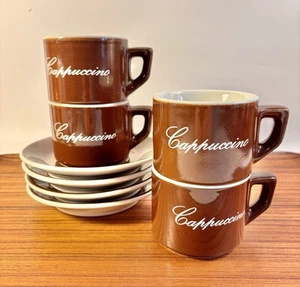 4 Sets of Vintage ACF Brown Cappuccino Cups & Saucers Made in Italy EUC - Picture 1 of 11