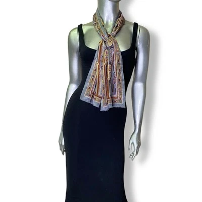 Bufanda De Colección Oscar De La Renta Gris Seda Estampado Paisley Larga Rectangular Ascot Foto 1 de 4