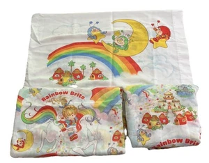 Vintage 1983 Rainbow Brite Twin Size Bettwäsche Set Spannbetttuch Flach Kissenbezug - Bild 1 von 20