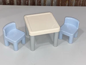 Vintage Little Tikes Dollhouse 2 Blue Chairs & Table - Picture 1 of 4