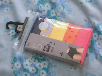 MARKS & SPENCER M&S 5 Pairs FULL Briefs Cotton Lycra Knickers Size 20 bright multicoloured fruit