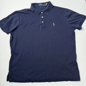 Polo Ralph Lauren Polo Shirt Mens Medium Navy Blue Custom Slim Fit Classic Pony - Picture 1 of 5
