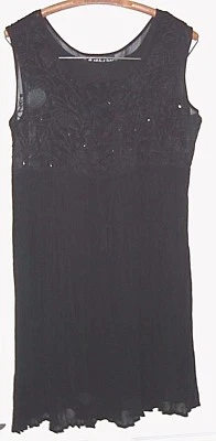 vtg All That Jazz blk dress lace up beaded front rayon cotton slip L 90s Holiday - Image 1 of 4