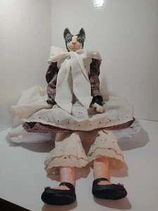 Vintage Hand Crafted Resin and Wood Pioneer Cat Person Doll Shelf Sitter 21 in. - Picture 1 of 4