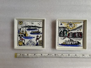 Norway Bergen 1970 salt import vintage plates hand painted - Picture 1 of 8
