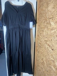 Poplin schwarz Maxikleid Größe 2x XXL Neu mit Etikett - Bild 1 von 7