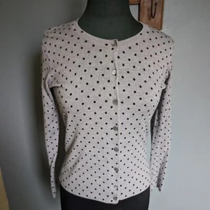 Talbots Merino Wool Gray Polka Dot Cardigan Sweater - Picture 1 of 11