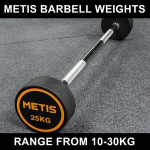 METIS Rubber Barbell Weights [10–45kg] | FIXED BAR – Weightlifting Gym Workouts - Picture 1 of 83