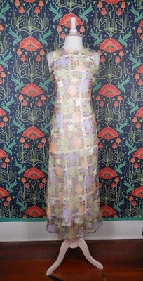 Maxi Vestido Vintage Años 90 Y2K Transparente Floral Cuadros Capricho Grunge Sin Mangas XS Foto 1 de 4