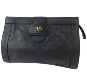 Valentino Garavani Clutch Bag Second Bag Bag Women s Men s V Mark Navy Gold JPN - Picture 1 of 20