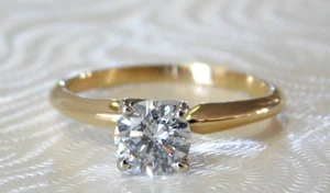 New Ladies 14KT Yellow Gold .65 ct Solitaire Diamond Ring, Size 4.5, 2.0g - Picture 1 of 5