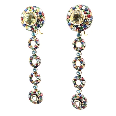 ZORAB Drop Earrings~Diamonds, Emeralds, Rubies & Sapphires Hand Made 18K Gold - Image 1 of 4