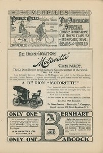 1901 De Dion Bouton Motorette Vintage Auto Ad Brooklyn New York Automobile Car