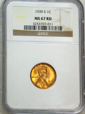 1939-S Lincoln Wheat Cent NGC MS67RD Bright Red Superb Luster PQ #E394L Cover