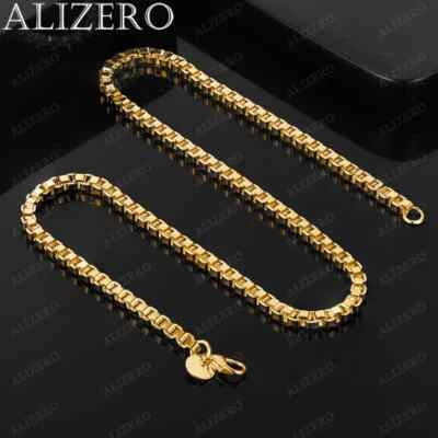 ALIZERO 18K Gold 4mm Box Chain 18/20 Inch Necklaces Men Women Fashion Jewelry - Image 1 of 3