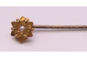 Victorian 9ct Yellow Gold Seed Pearl Set Etruscan Stick Pin & Antique Brooch - Picture 1 of 5
