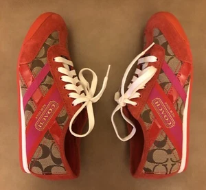 Coach Yolanda Lace Up Sneaker Shoes ORANGE BROWN PINK Size 7.5 BRAND NEW no box - Picture 1 of 22