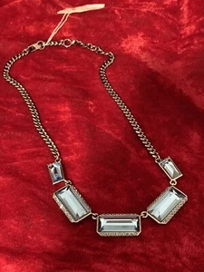 Givenchy Silver Antique Blue Crystal Rhinestone Link Statement Necklace 16”-18” - Picture 1 of 12