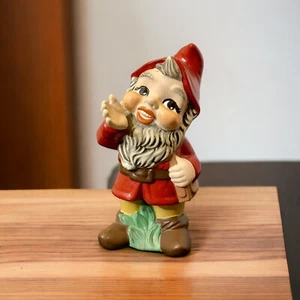 Garden Gnome Dwarf Hand Painted Ceramic Statue 1970s Art Vintage Elf - Picture 1 of 4