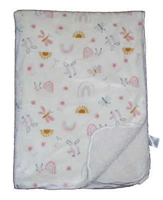 Manta Bebé Garbanzo Arco Iris Rosa Crema Sherpa Sol Abeja Flor 30x40" Foto 1 de 2