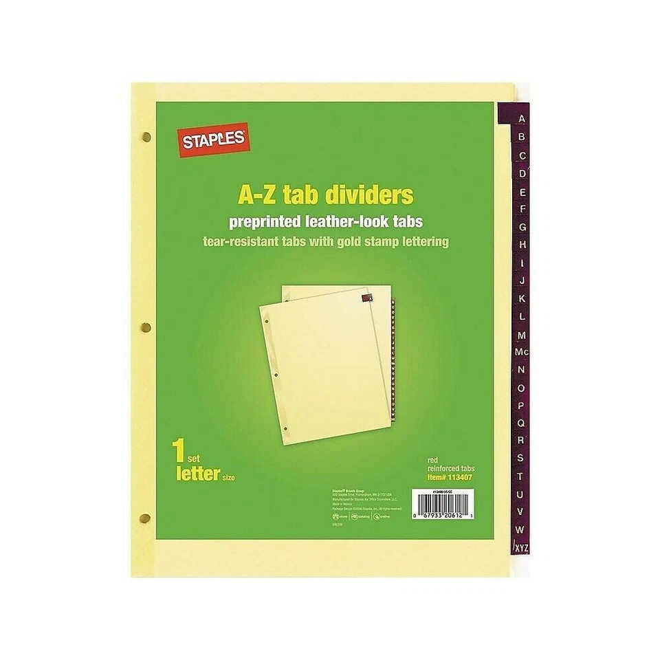 STAPLES 13496 A-Z TAB DIVIDERS 2 PACK — 第 1/1 张图片