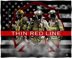 New Fireman Shield Thin Red Line Plush Fleece Throw Gift Blanket USA US Flag NIP - Picture 1 of 5