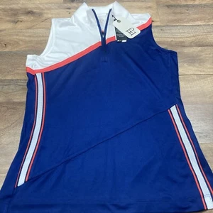 EP NY EPNY Womens Short Sleeveless 1/4 Zip Mandarin Collar Mock Polo Blue Small - Picture 1 of 5