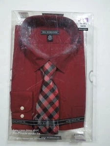 MENS NEW BILL ROBINSON DRESS SHIRT WITH MATCHING TIE, 2X ~ 18-18 1/2, CRANBERRY - Picture 1 of 6