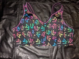 Cacique Sports Bra Size 40 D Black Multicolor Adjustable Hearts - Picture 1 of 12